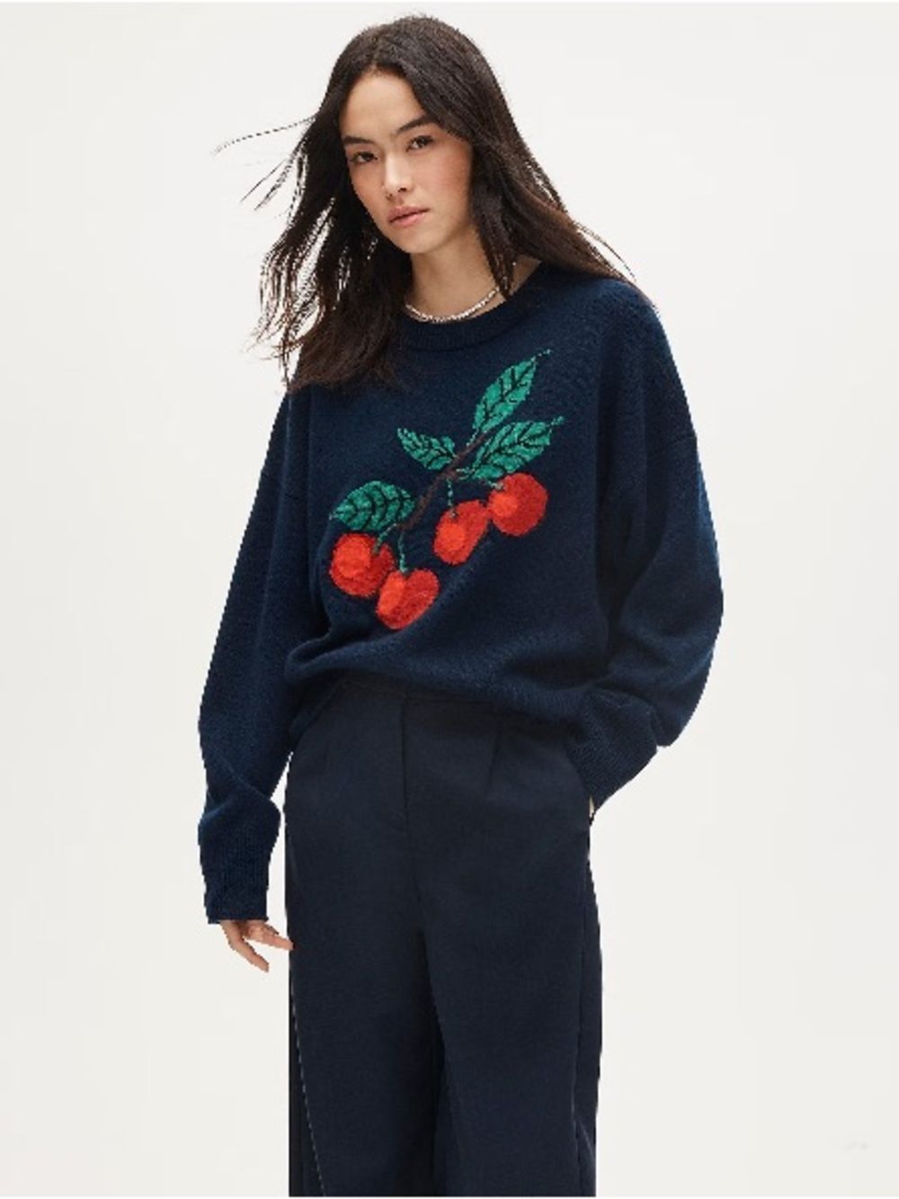 J. Crew Collection Cashmere Sweater with Intarsia Print Cherries Oversized NWT - Picture 7 of 12